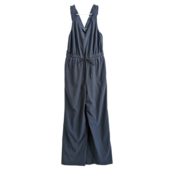 Athleta Savannah Black Wrinkle Resistant V Neck Drawstring Jumpsuit Size 4 - Picture 2 of 6
